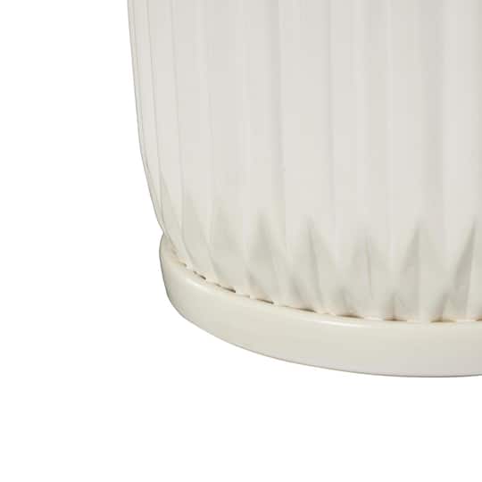 White Ribbed Textured Ceramic Planter Set